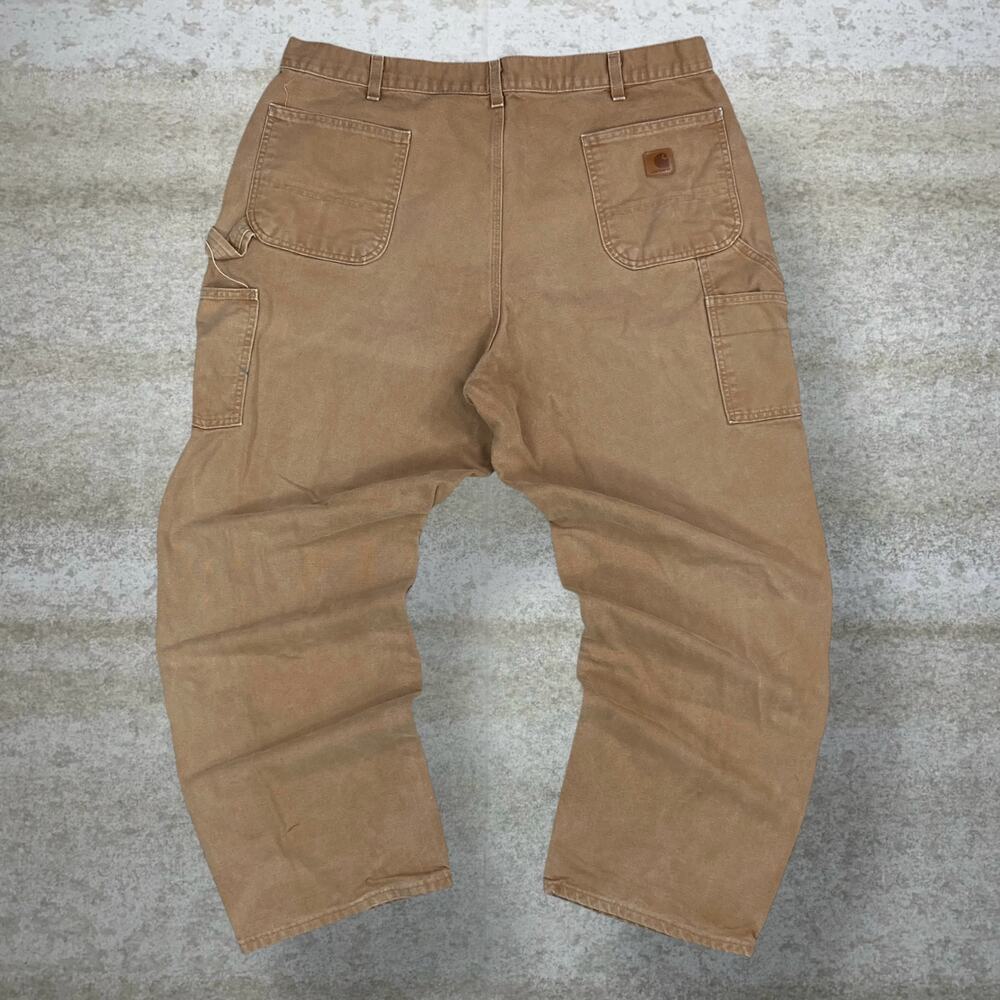 Vintage 90s Carhartt Carpenter Pants 42x32 Baggy Wide Leg Tan Canvas Dungarees